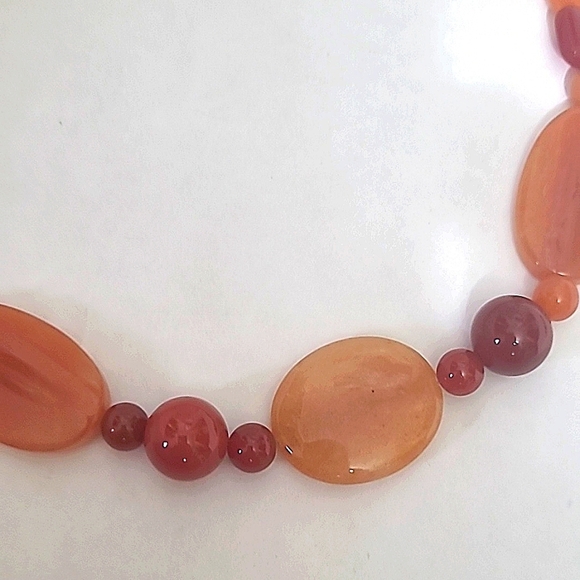 16" Necklace Bracelet Set Genuine Red Agate Bead matching Statement Chunky New - Picture 2 of 4